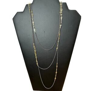 NEW Grace Collection Multi Strand Gun Metal and Gold Tone Crosses Necklace